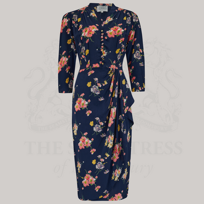 Mabel 3/4 Waterfall Dress in Navy Mayflower