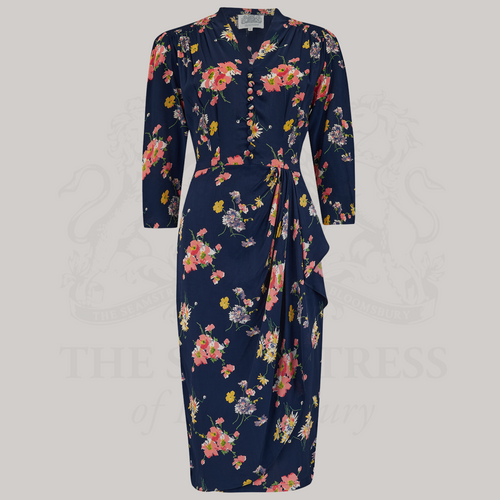 Mabel 3/4 Waterfall Dress in Navy Mayflower