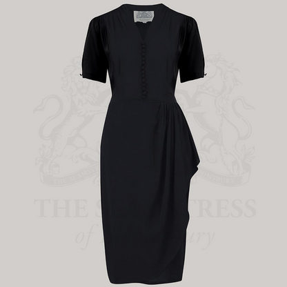 Mabel Waterfall Dress in Liquorice Black