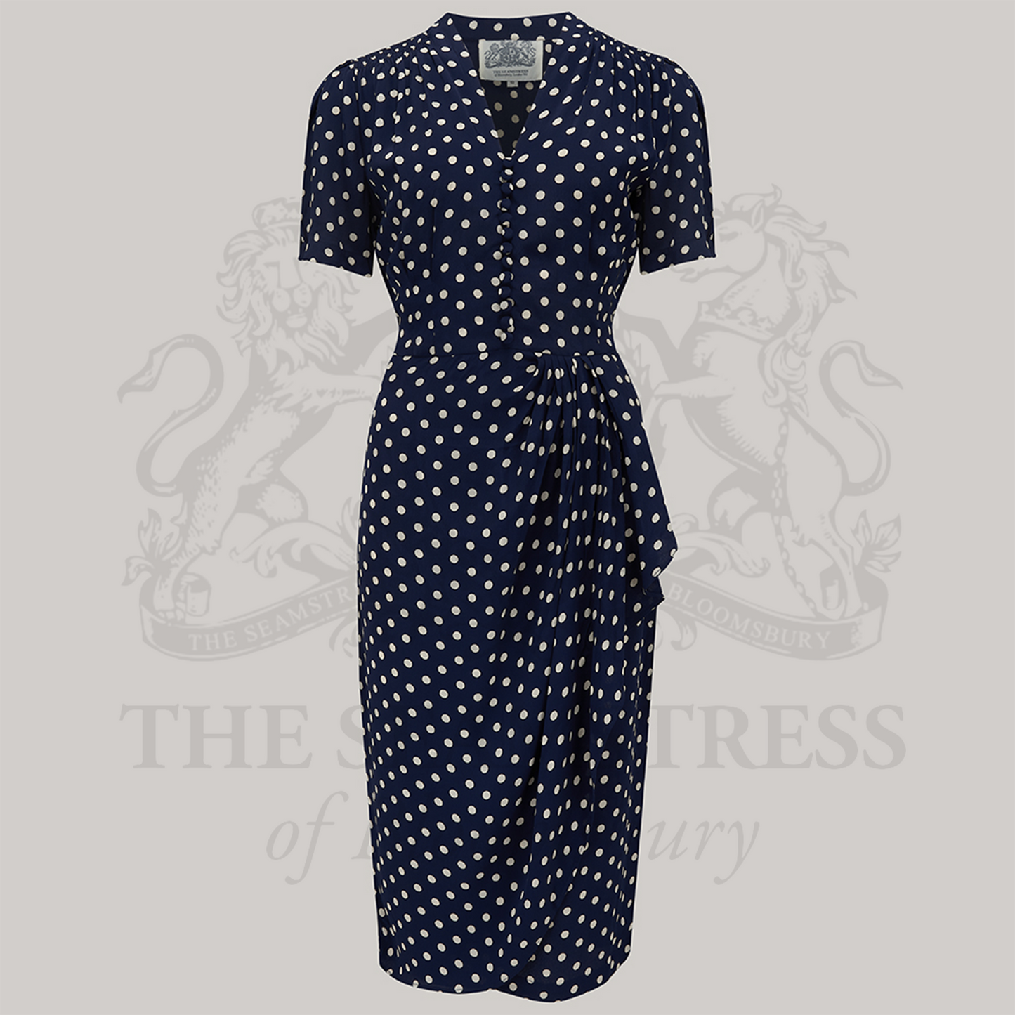 Mabel Waterfall Dress in Navy Polka