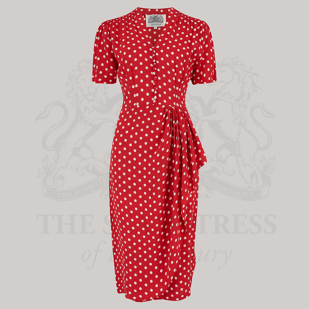 Mabel Waterfall Dress in Red Polka