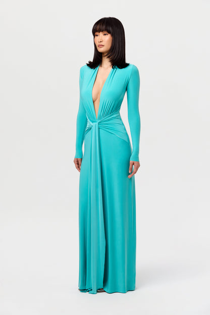 Hourglass Plunge Draped Tie Dress
