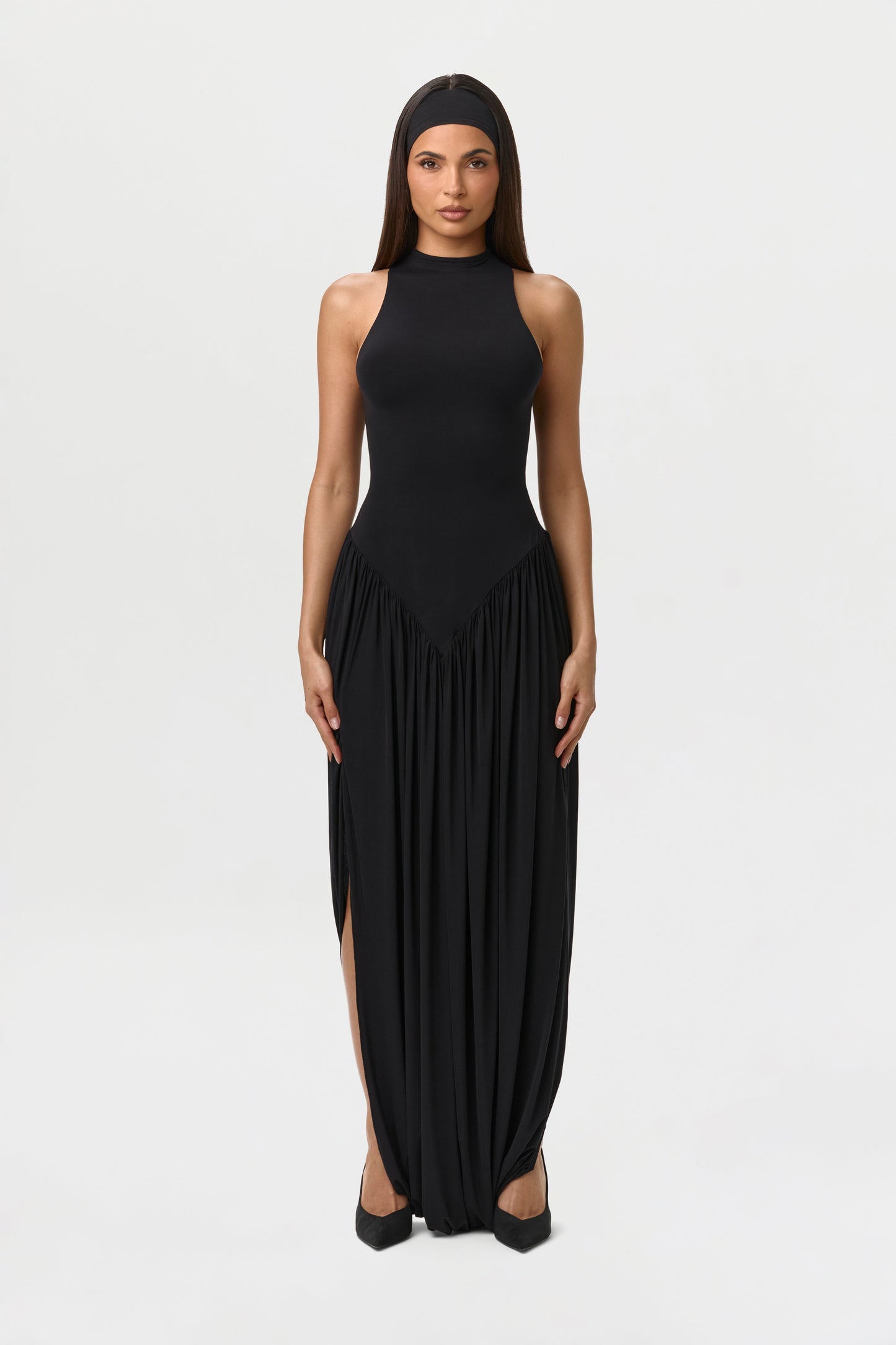 Naked Sleeveless Draped Midi Dress