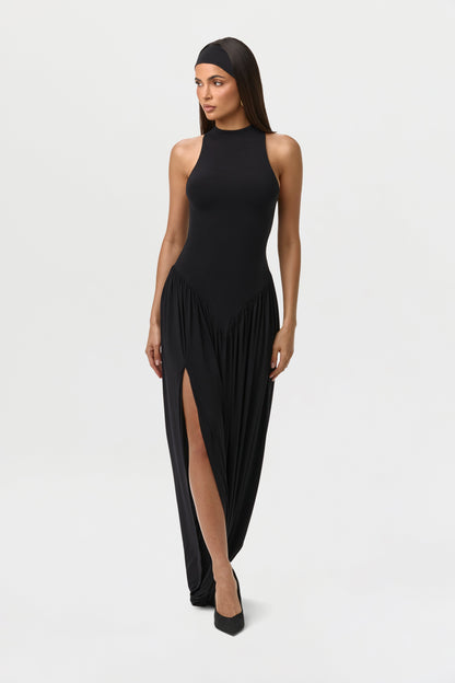 Naked Sleeveless Draped Midi Dress