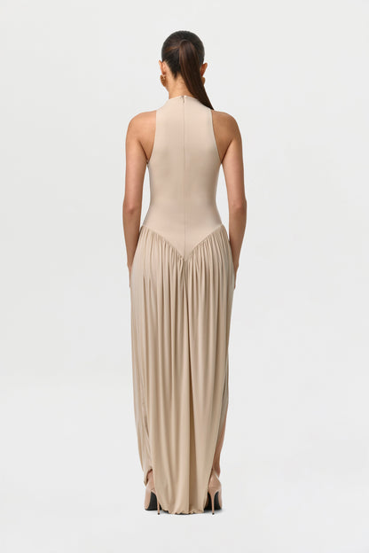 Naked Sleeveless Draped Midi Dress