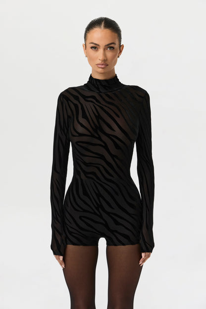 Burnout Print Turtleneck Romper