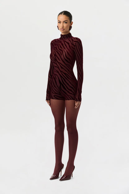Burnout Print Turtleneck Romper