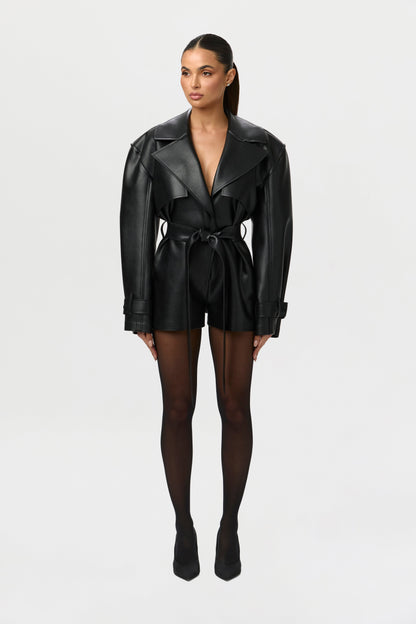 Vegan Leather Trench Romper