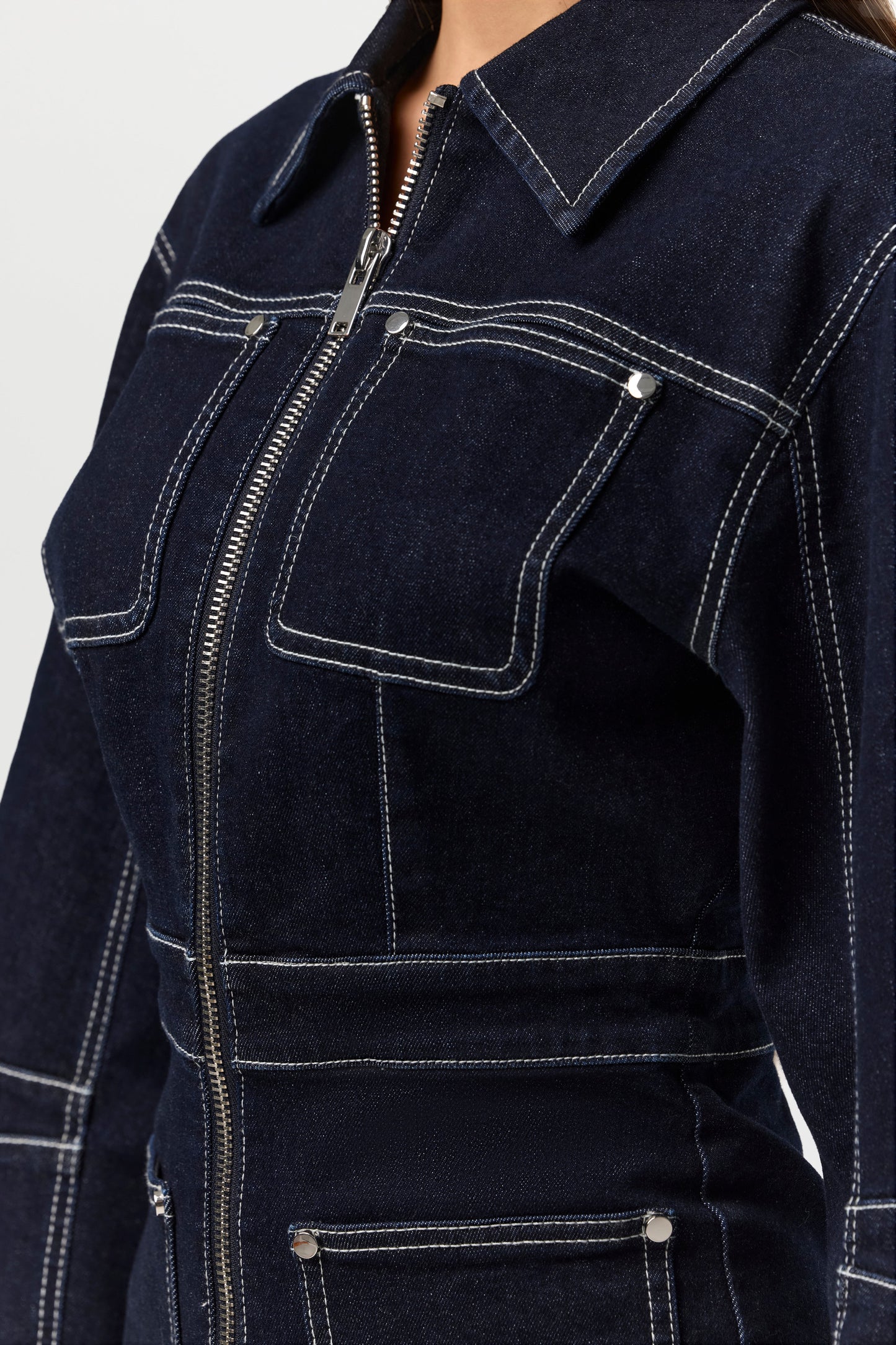 Denim  Zip Up Romper