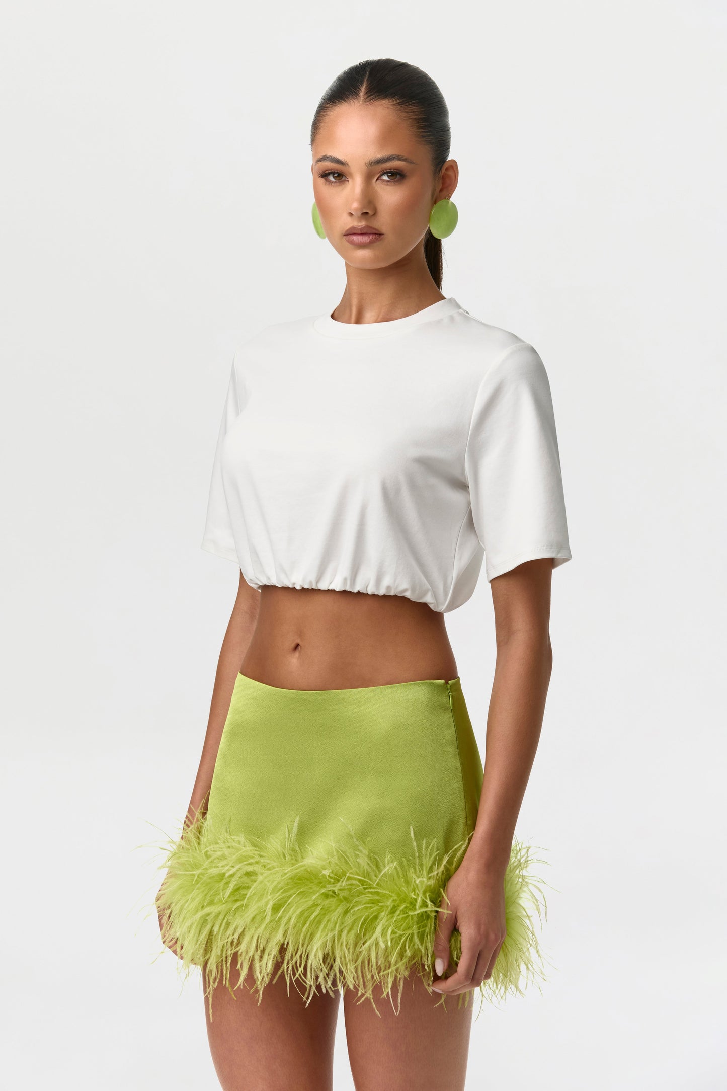 Satin Feather Mini Skirt