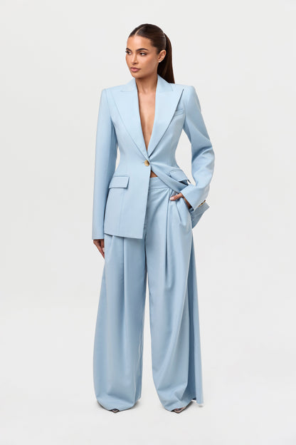 Power Shoulder Fitted Suit Blazer