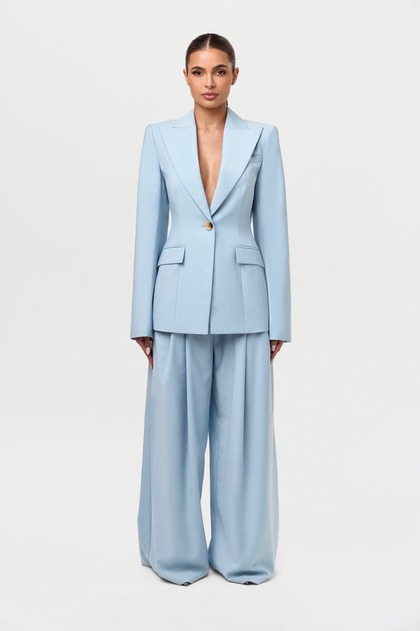 Power Shoulder Fitted Suit Blazer