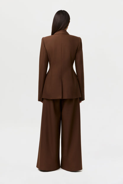 Power Shoulder Fitted Suit Blazer