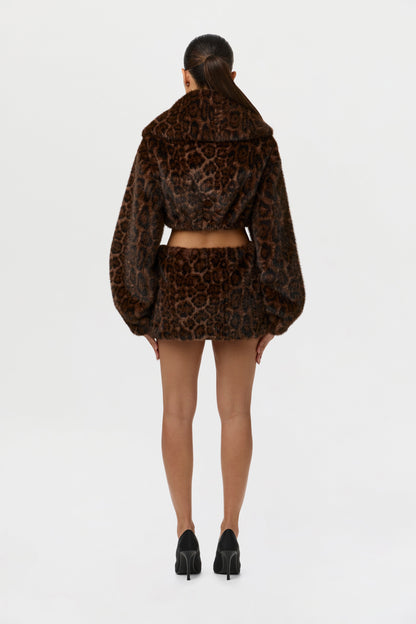 Faux Fur Leopard Mini Skirt
