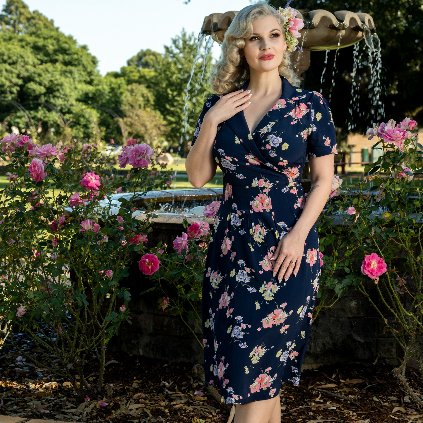 Peggy Wrap Dress in Navy Mayflower