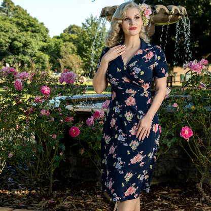 Peggy Wrap Dress in Navy Mayflower