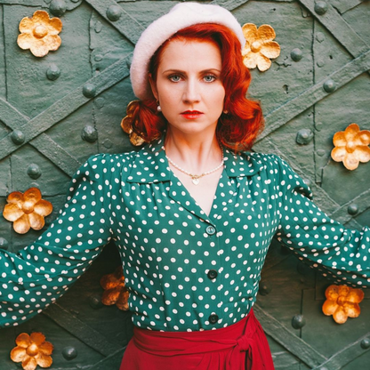 Poppy Blouse in Green Polka