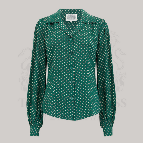 Poppy Blouse in Green Ditzy Dot
