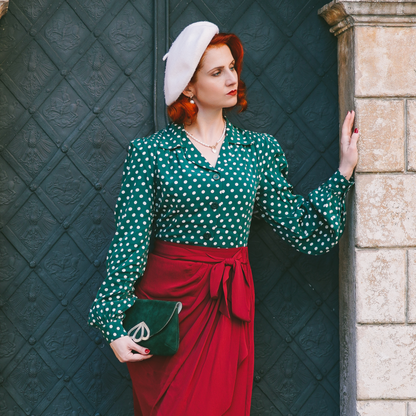 Poppy Blouse in Green Polka