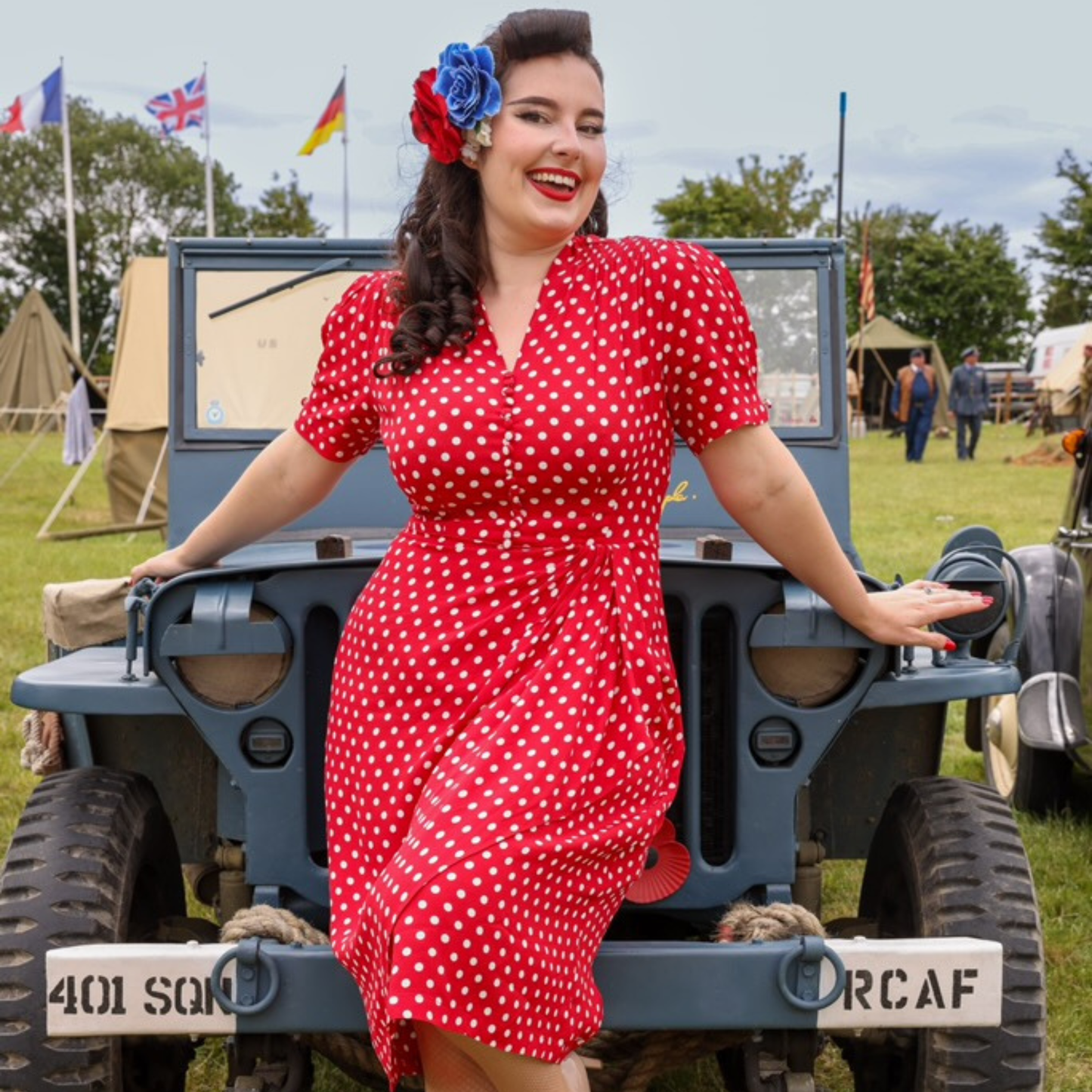 Mabel Waterfall Dress in Red Polka