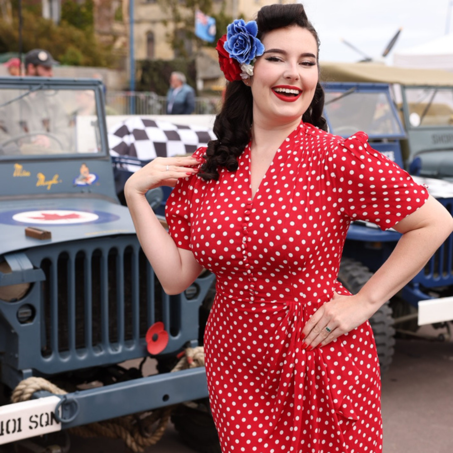 Mabel Waterfall Dress in Red Polka