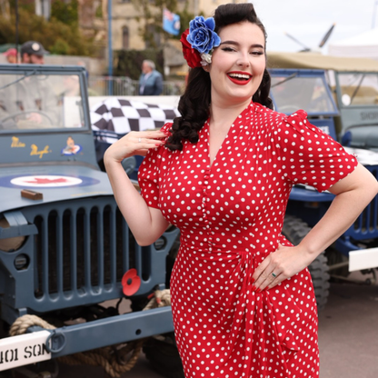 Mabel Waterfall Dress in Red Polka