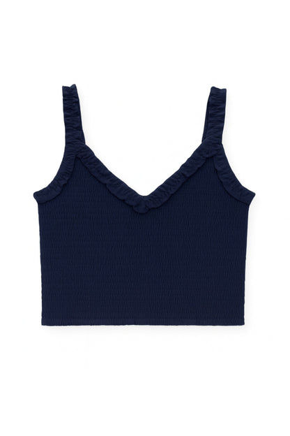 TWEEN SHARI SMOCKED CROPPED SOLID TOP