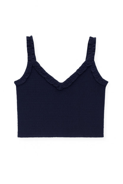 TWEEN SHARI SMOCKED CROPPED SOLID TOP