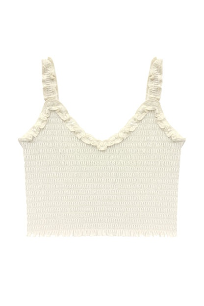 TWEEN SHARI SMOCKED CROPPED SOLID TOP