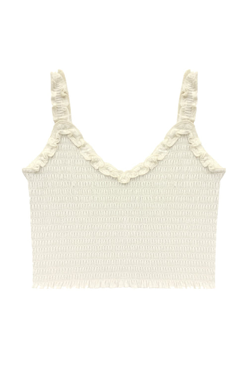 TWEEN SHARI SMOCKED CROPPED SOLID TOP