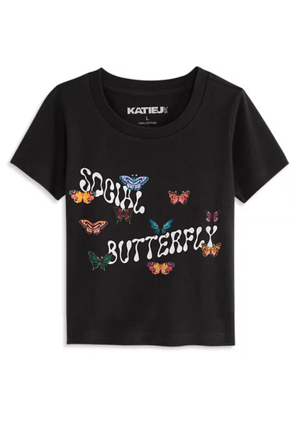 TWEEN SOCIAL BUTTERFLY GRAPHIC TEE - FINAL SALE