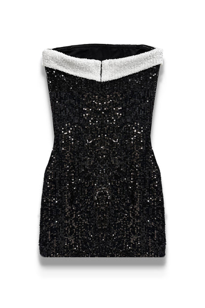 JUNIOR STAR FULL SEQUIN DRESS W/ CONTRAST BAND