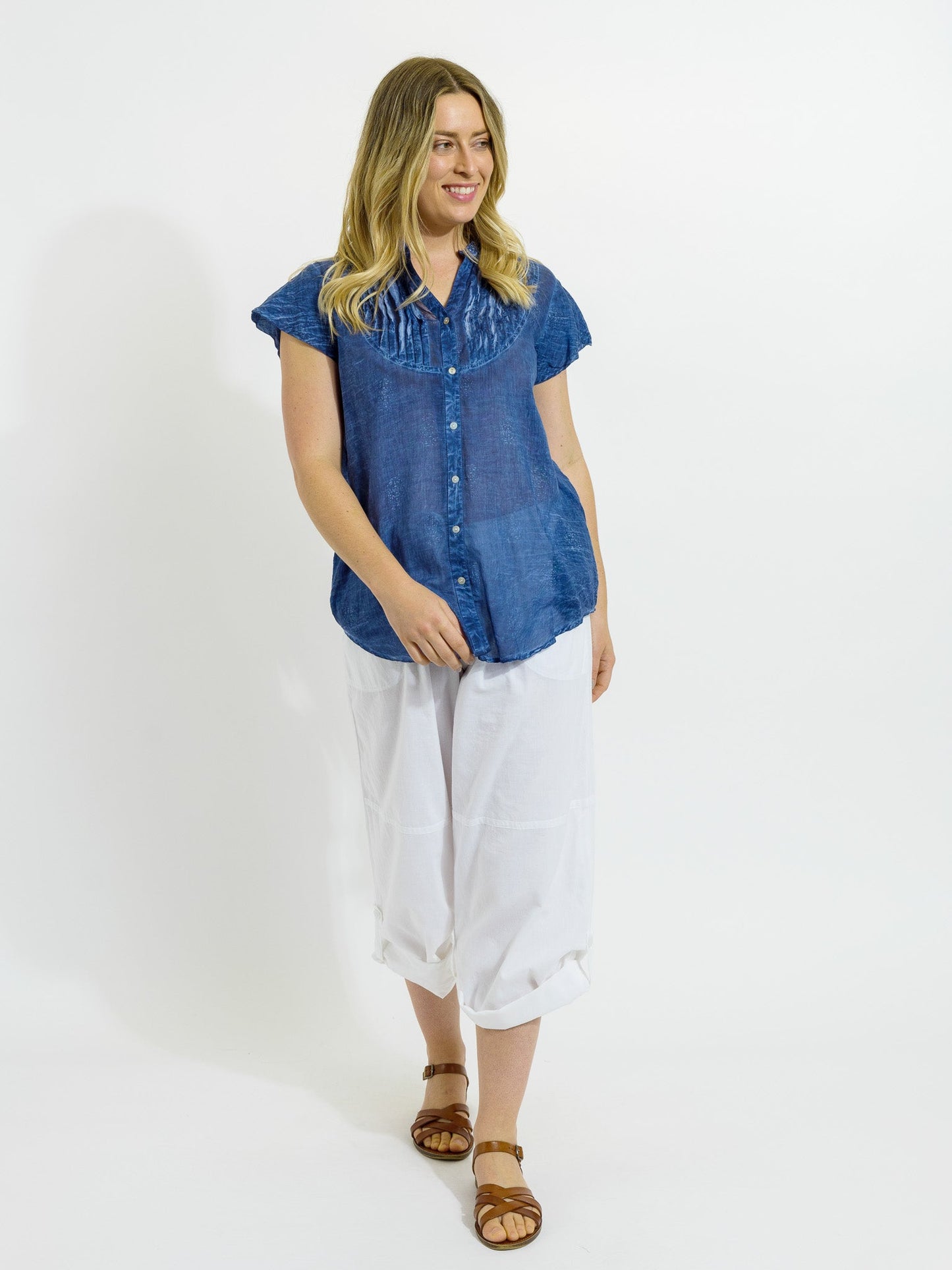 Magnetic Cap Sleeve Shirt in Denim Wash