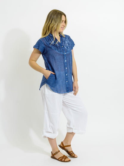 Magnetic Cap Sleeve Shirt in Denim Wash