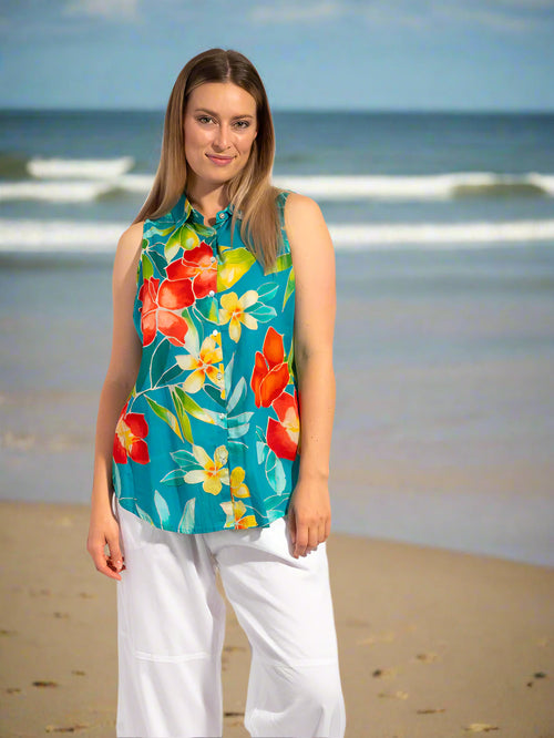 Mozaic Cooloola Top in Turquoise Tropical