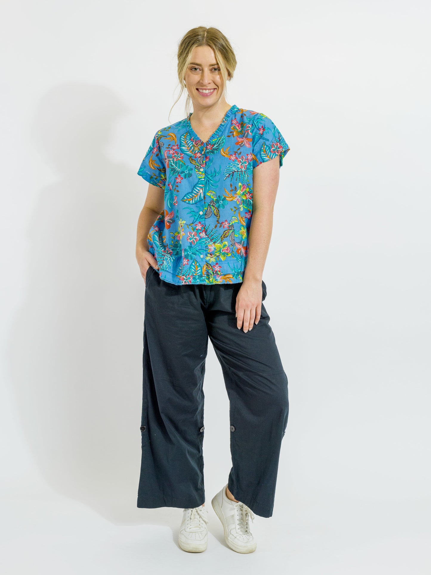 Capricorn Cotton Shirt in Blue Garden
