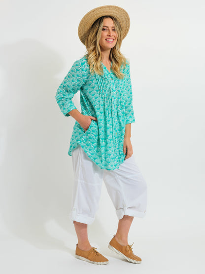 Palm Cove Top in Teal Fan