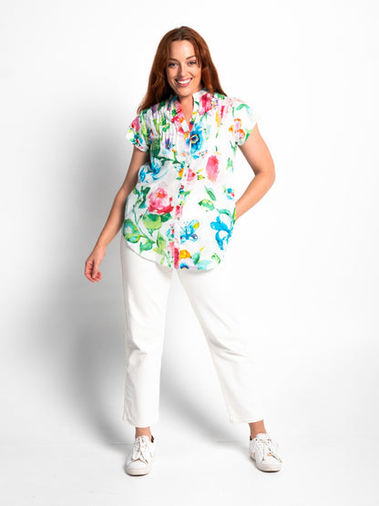 Magnetic Cap Sleeve Shirt in White Pretty