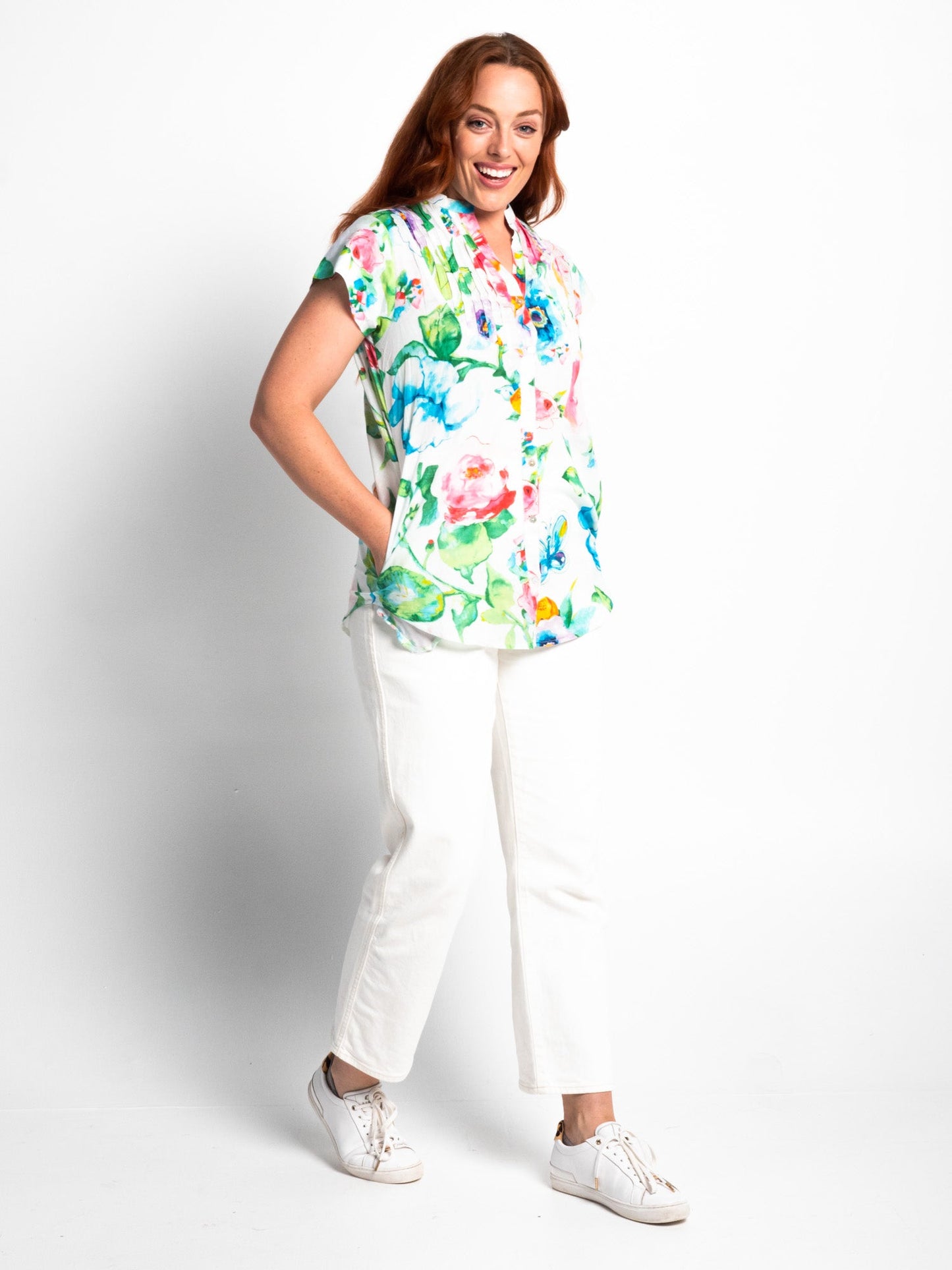 Magnetic Cap Sleeve Shirt in White Pretty