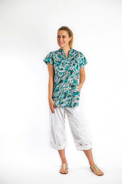 Magnetic Cap Sleeve Shirt in Turquoise Brush