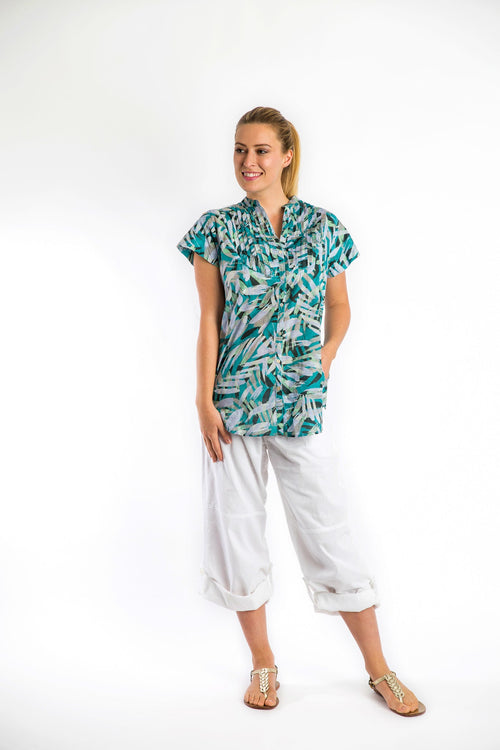 Magnetic Cap Sleeve Shirt in Turquoise Brush