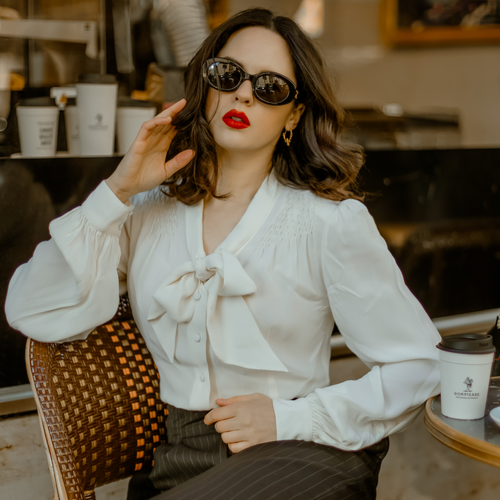 Eva Pussy Bow Blouse in Cream