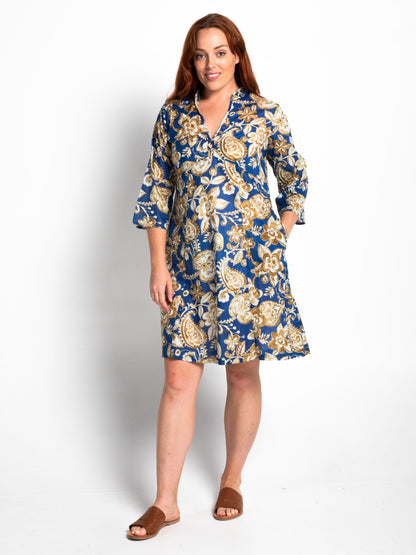 Lucinda Dress in Brocade Blue