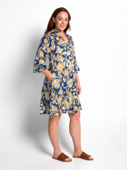 Lucinda Dress in Brocade Blue