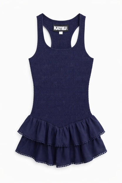 JUNIOR VALLIE SOLID RACER BACK RUFFLE DRESS