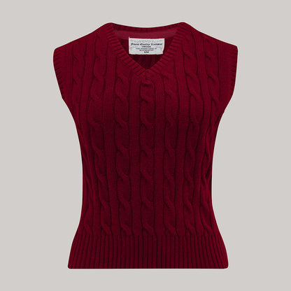 Cable Knit Slipover in Wine
