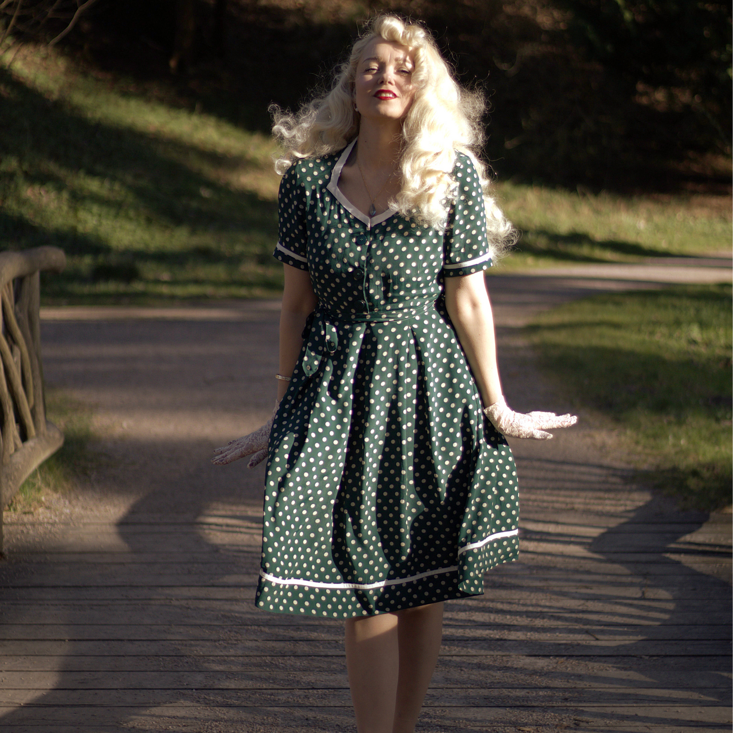 Francoise Dress in Green Polka