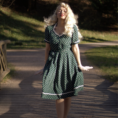 Francoise Dress in Green Polka