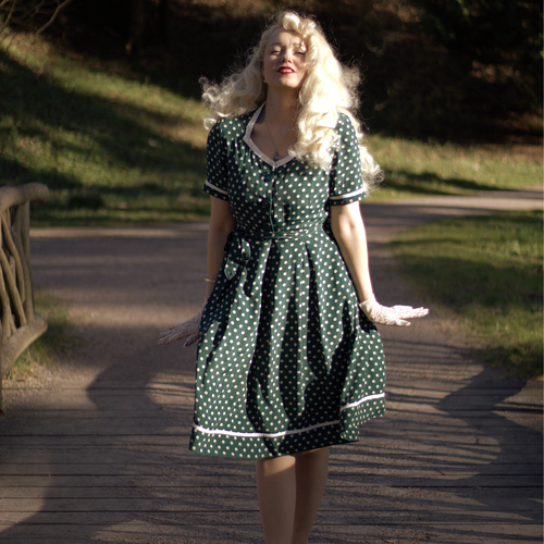 Francoise Dress in Green Polka