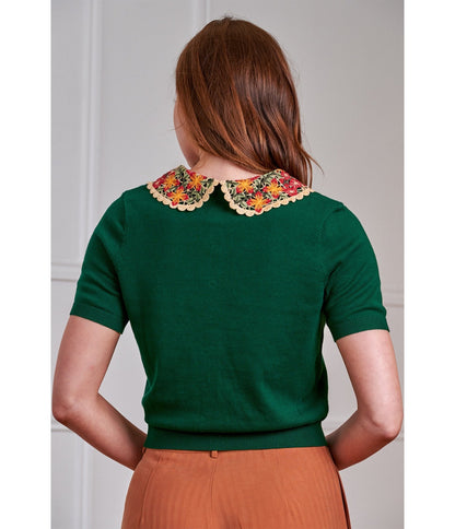 Banned Green Polly Floral Collar Cardigan